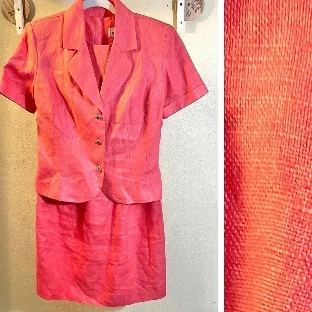 Vintage Dress Jacket Susan Apple Sleeveless Dress 3 Button Jacket Lined Coral 6